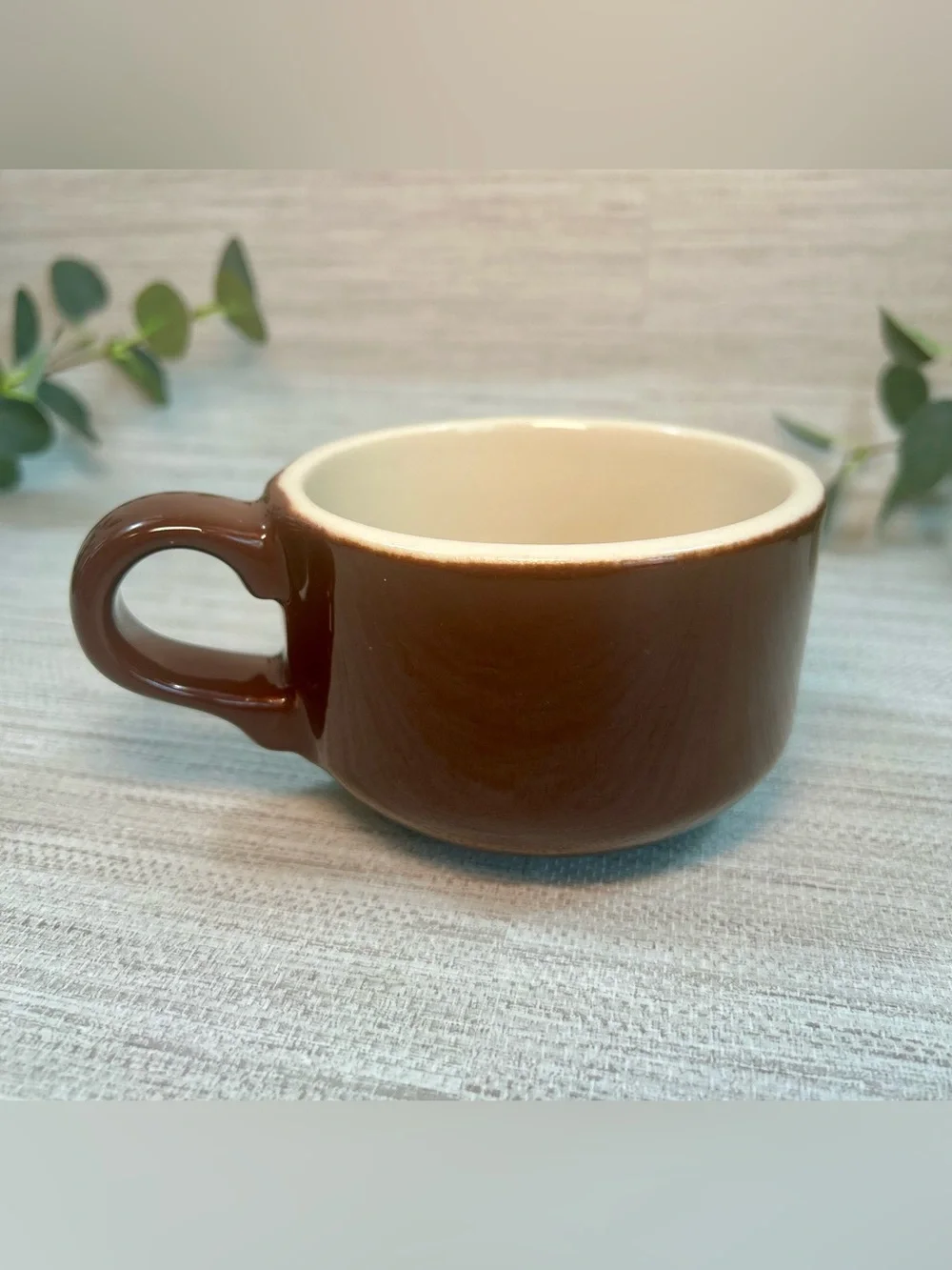 Vintage Brown & Cream Stoneware Coffee Mug Diner Restaurant Ware USA